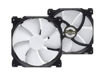 Two fans with one facing front and the other facing rear